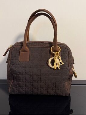 Dior Brown Quilted Top Handle Bag with DIOR Charms Authentic